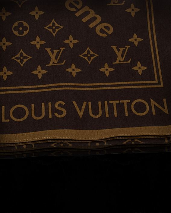 LOUIS VUITTON X Supreme Cotton Monogram Bandana Scarf Brown